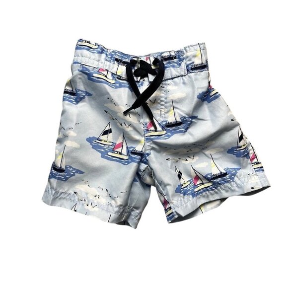 Janie and Jack Baby Boy Blue Sailboat Swim Trunks Size 3-6 Months - Picture 1 of 6
